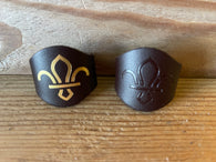 Leather Scout Woggles | Packs of small gold printed Fluer De Lis Scout Woggles| Free UK P&P