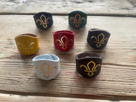 Leather Scout Woggles | Packs of 5 to 25 children's gold printed Fluer De Lis Scout Woggles| Free UK P&P