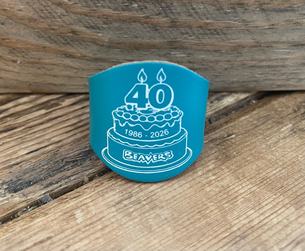 UK Beaver Scout 40th Birthday Turquoise with white print leather scout Woggle. 