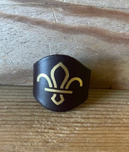 Leather Scout Woggles | Packs of small gold printed Fluer De Lis Scout Woggles| Free UK P&P