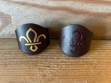 UK Scout Association Embossed Fluer De Lis Brown Leather Scout Woggle 