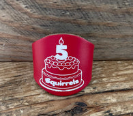 Squirrel 5th Birthday Leather Scout Woggle Red with white Print