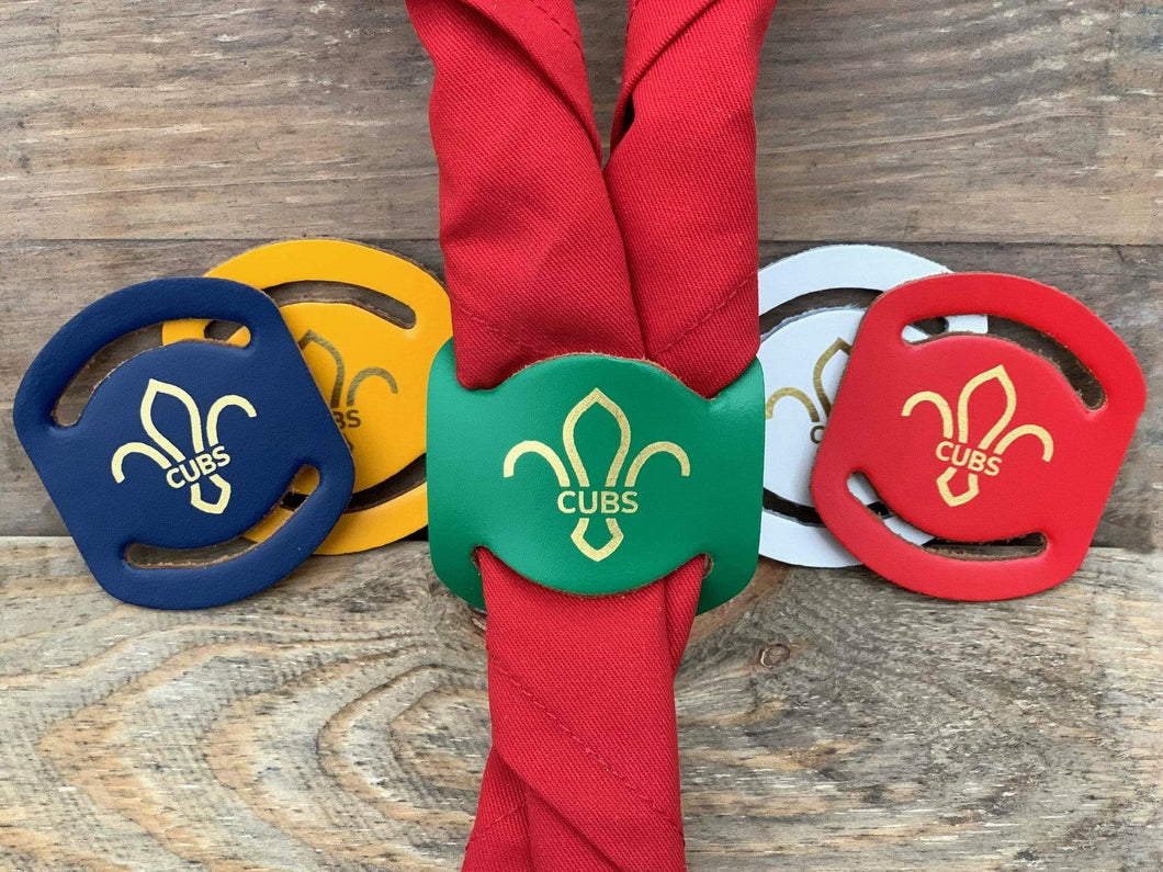 The WoggleMakers Beaver Scout Woggle Red Leather Cub Scout Woggle - Fluer De Lis Leather 'Cubs' Scout Title Neck Slide - £2.00 FREE P&P'