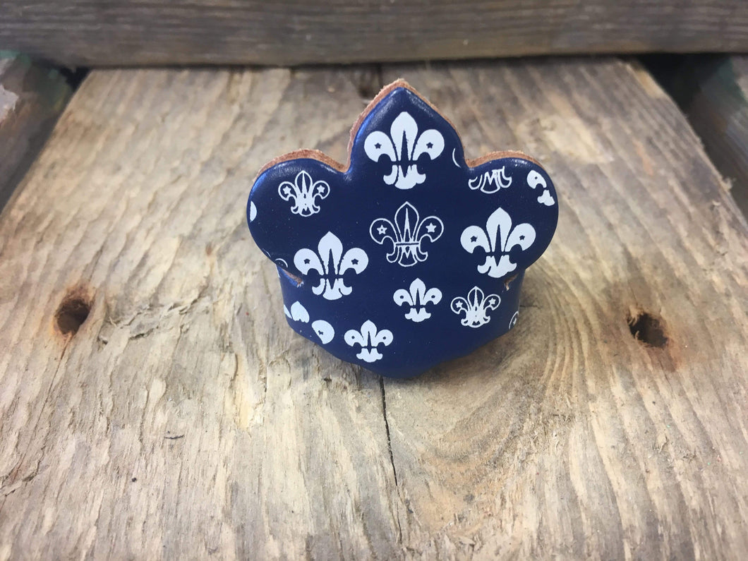 The WoggleMakers Scout Woggle Royal Blue Leather Scout Woggle - Fun Fluer De Lis Scout Woggle - £2.50 FREE P&P